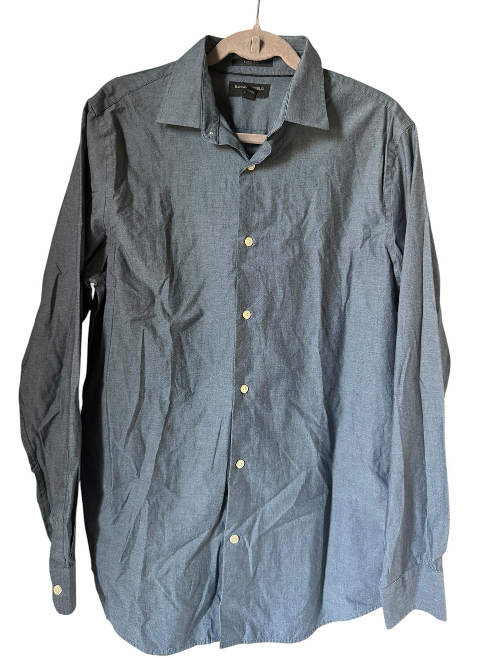Banana Republic Blue Grey Button-Down Dress Shirt Tall 100% Cotton Standard Fit